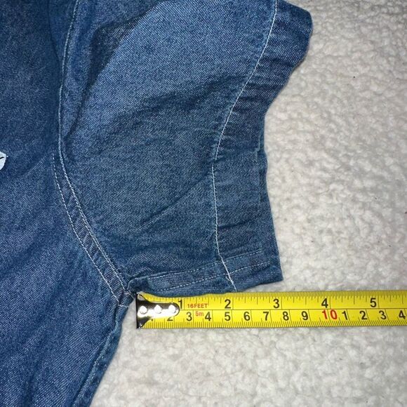 Disney Vintage Denim Button Up Collared Shirt Mickey Picnic Scene Embroidered XL - Picture 11 of 12